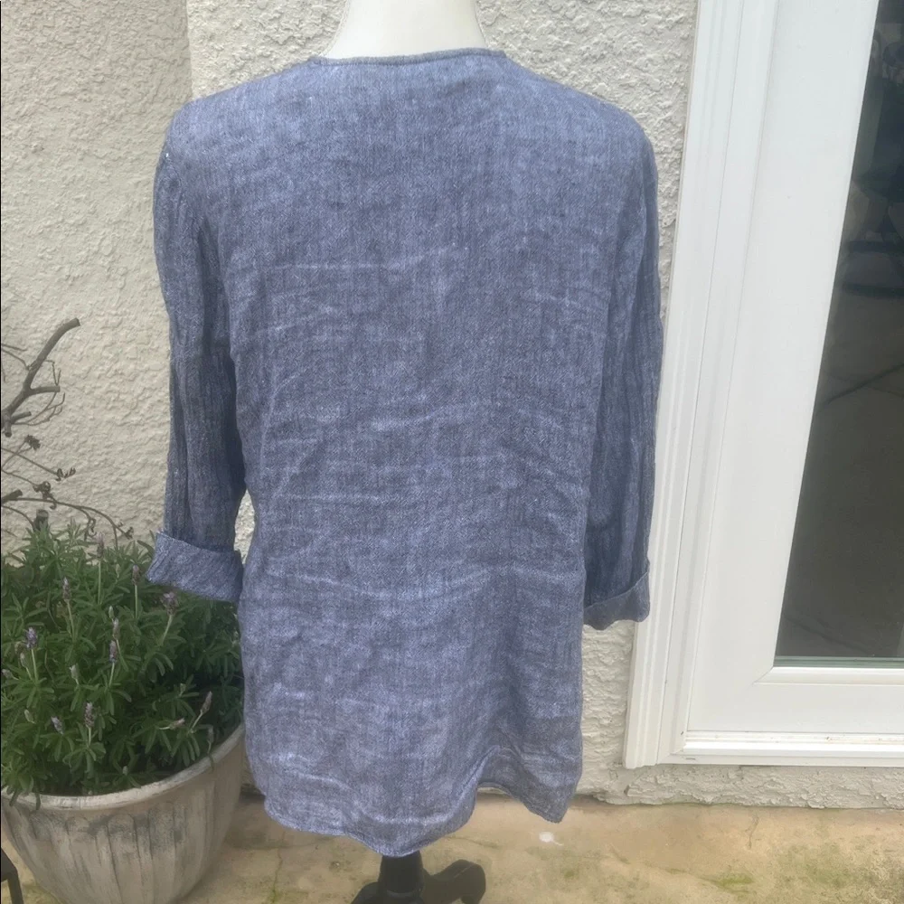 Purejill J.Jill Women's Linen Blue Crinkle Open Front Cardigan Size M
